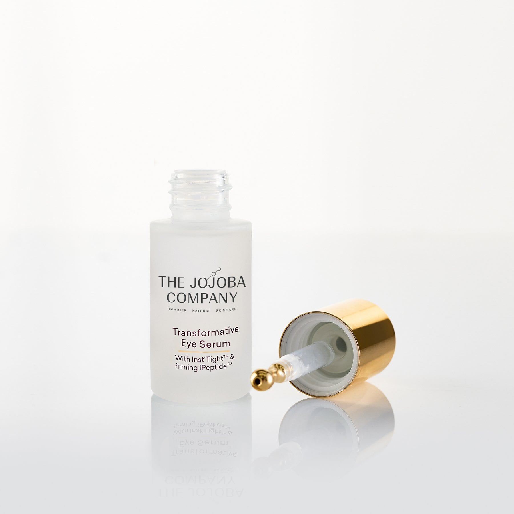 Transformative Eye Serum bottle with dropper from The Jojoba Company on a white background